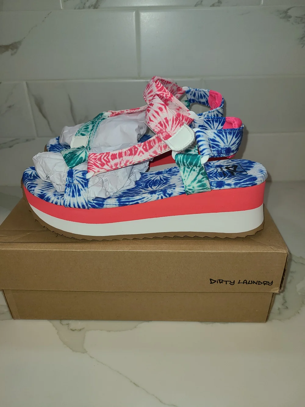 Dirty Laundry Women's Tie-Dye Platform Sandals - Blue/Pink/Green 8.5 EU 39 NEW